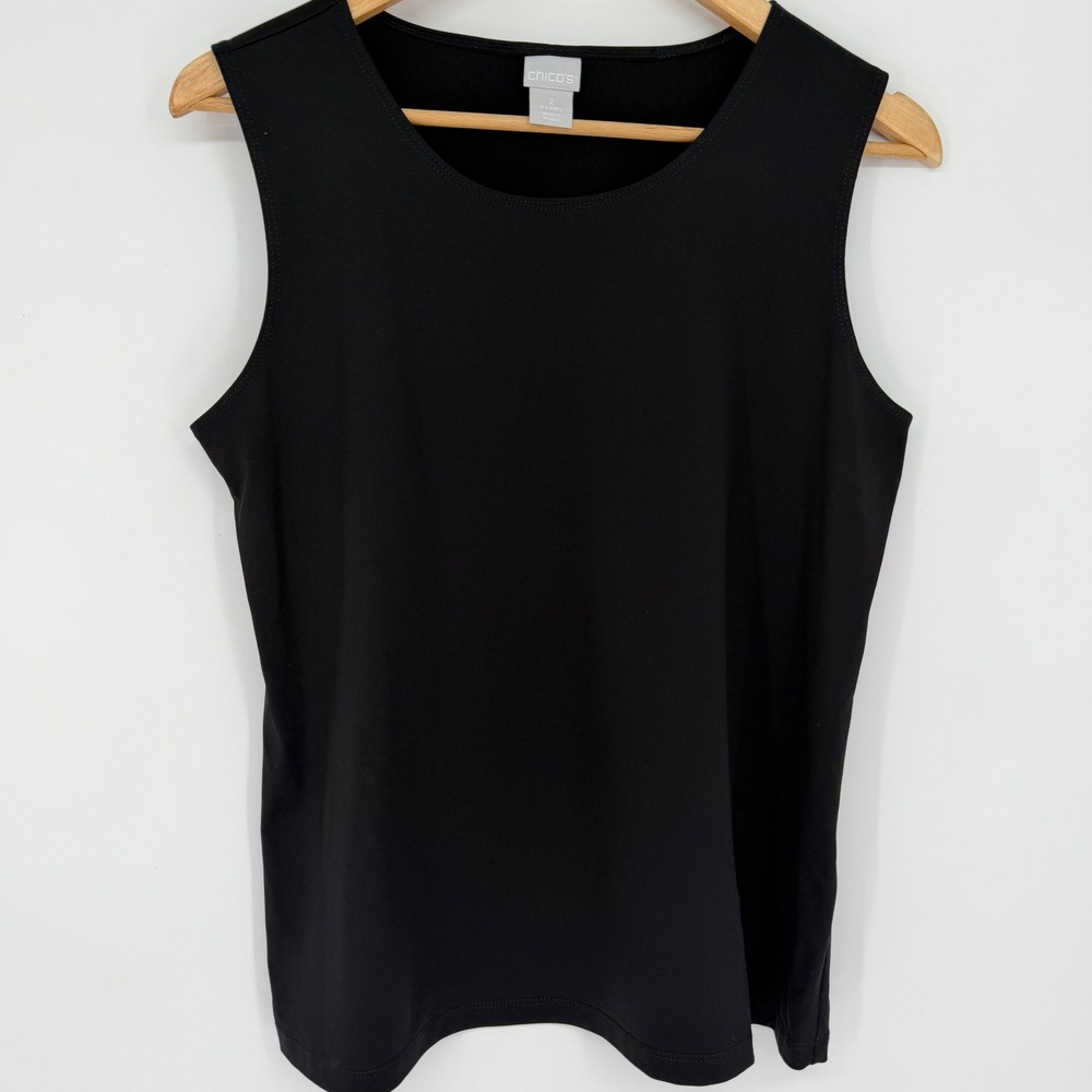 Chico's Black Sleeveless Tank Top Scoop Neck Stretch Size Large Travel Staple